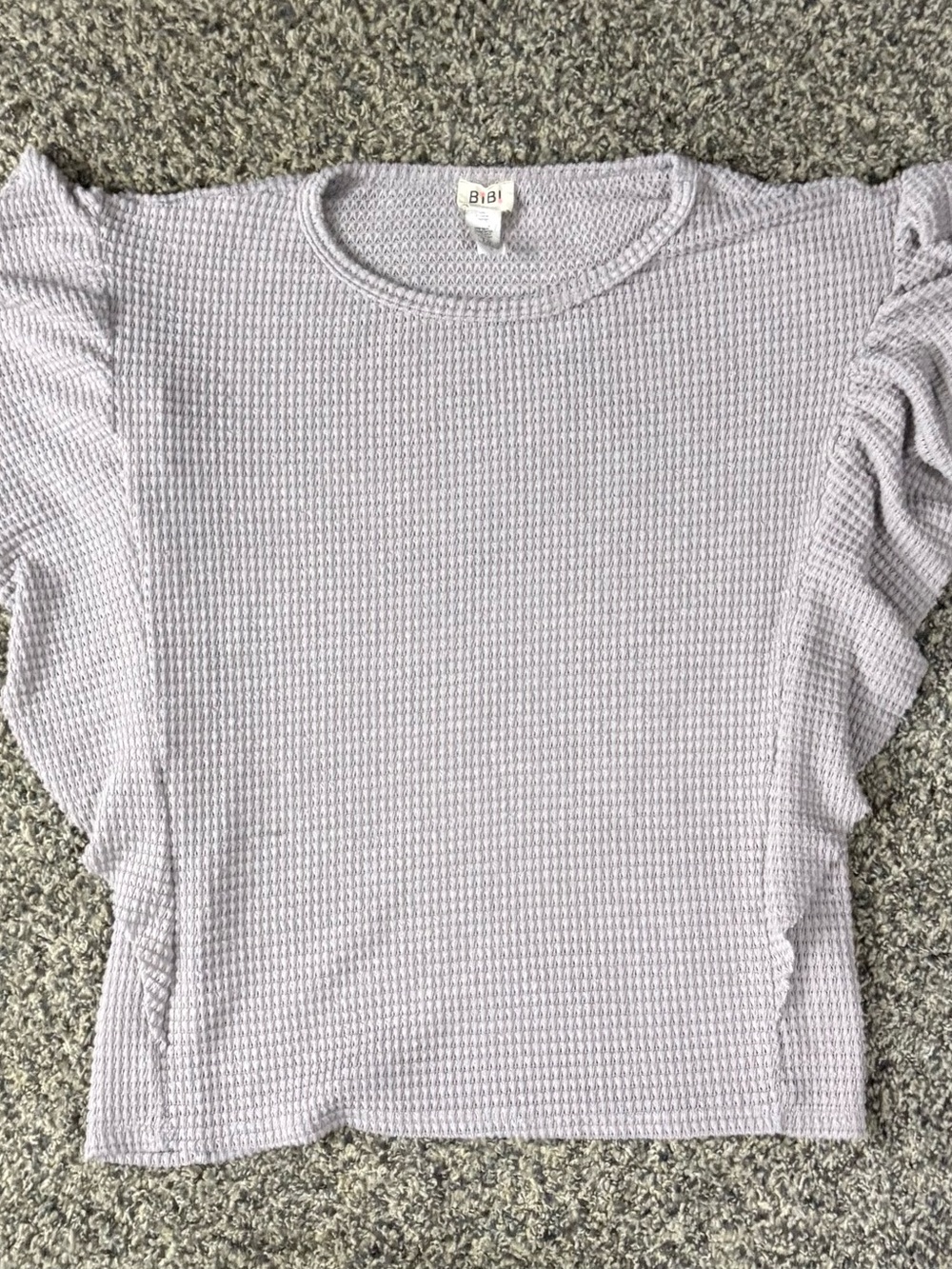 BiBi Lavender Waffle Knit Ruffle Sleeve Sweatshirt